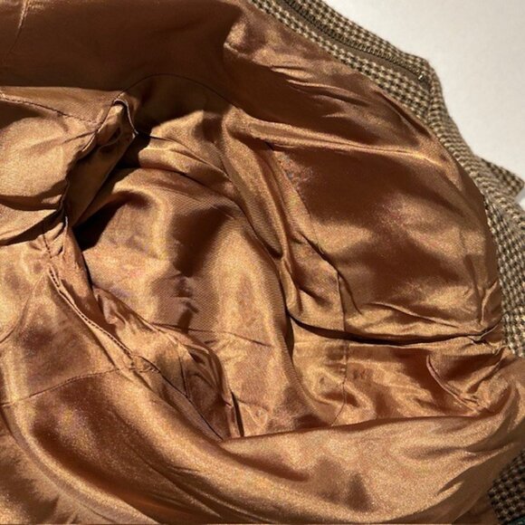 Ralph Lauren 100% Lambs Wool Zipper Jacket Size 12 Houndstooth Brown Black White - Picture 9 of 12